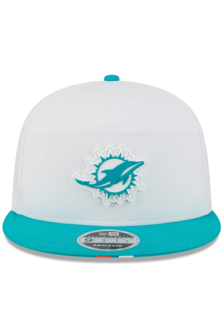 Men's New Era  White/Aqua Miami Dolphins 2025 NFL Training Camp Split Panel 9FIFTY Snapback Hat, Alternate, color, White