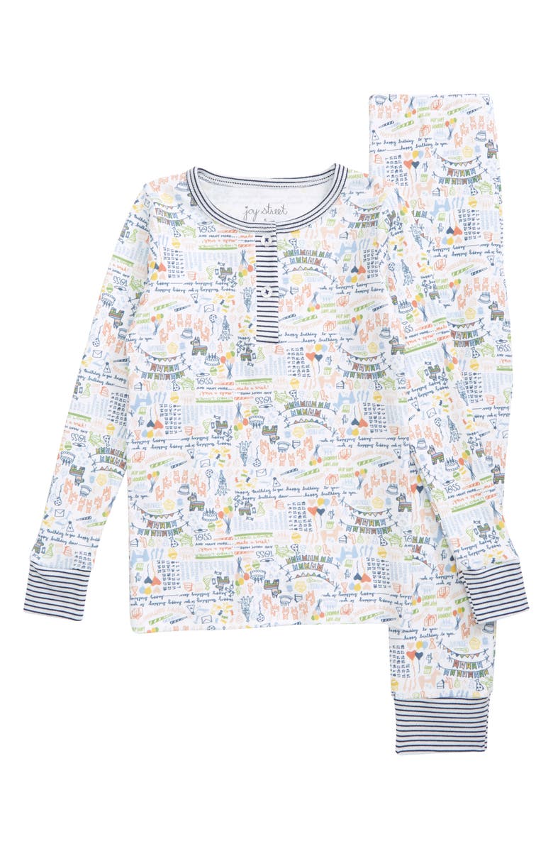 JOY STREET HBD Fitted Two-Piece Pajamas, Main, color, Confetti Multi