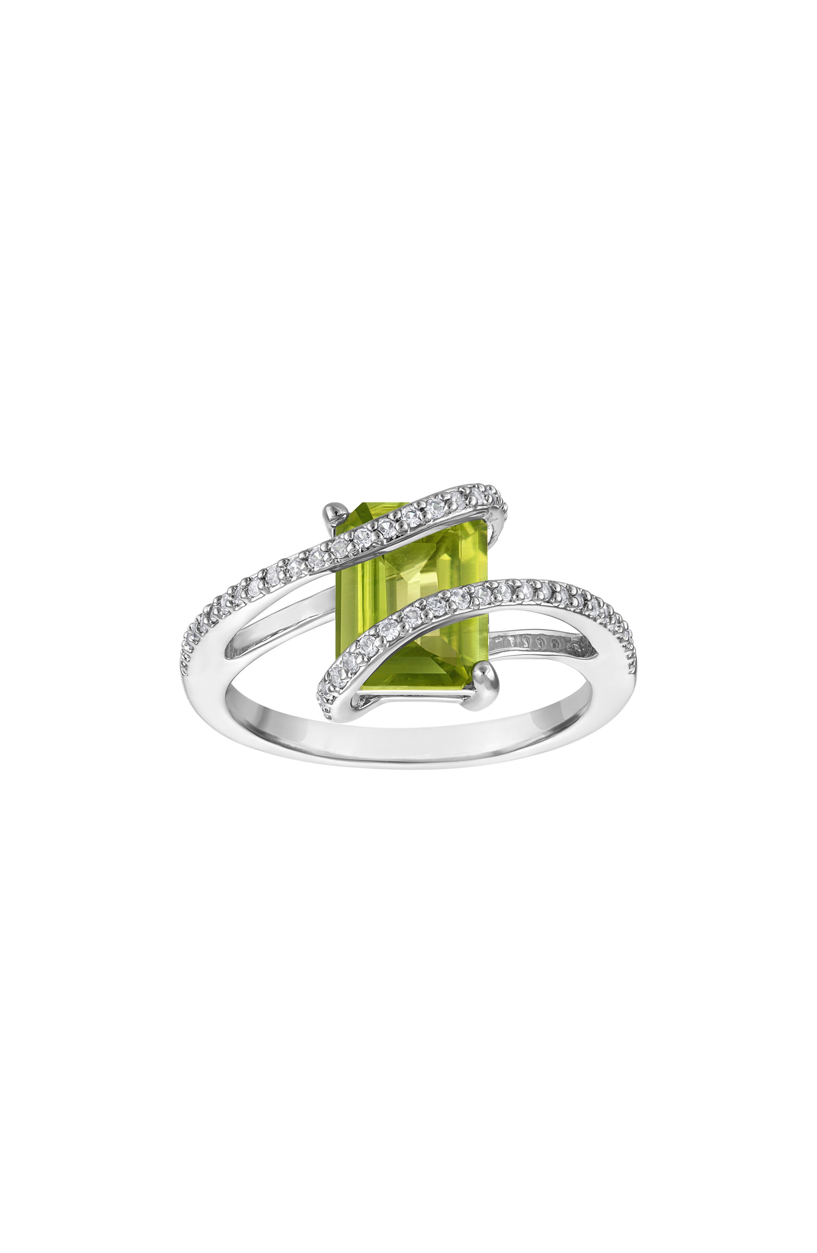 Emerald Cut Peridot Bypass Ring