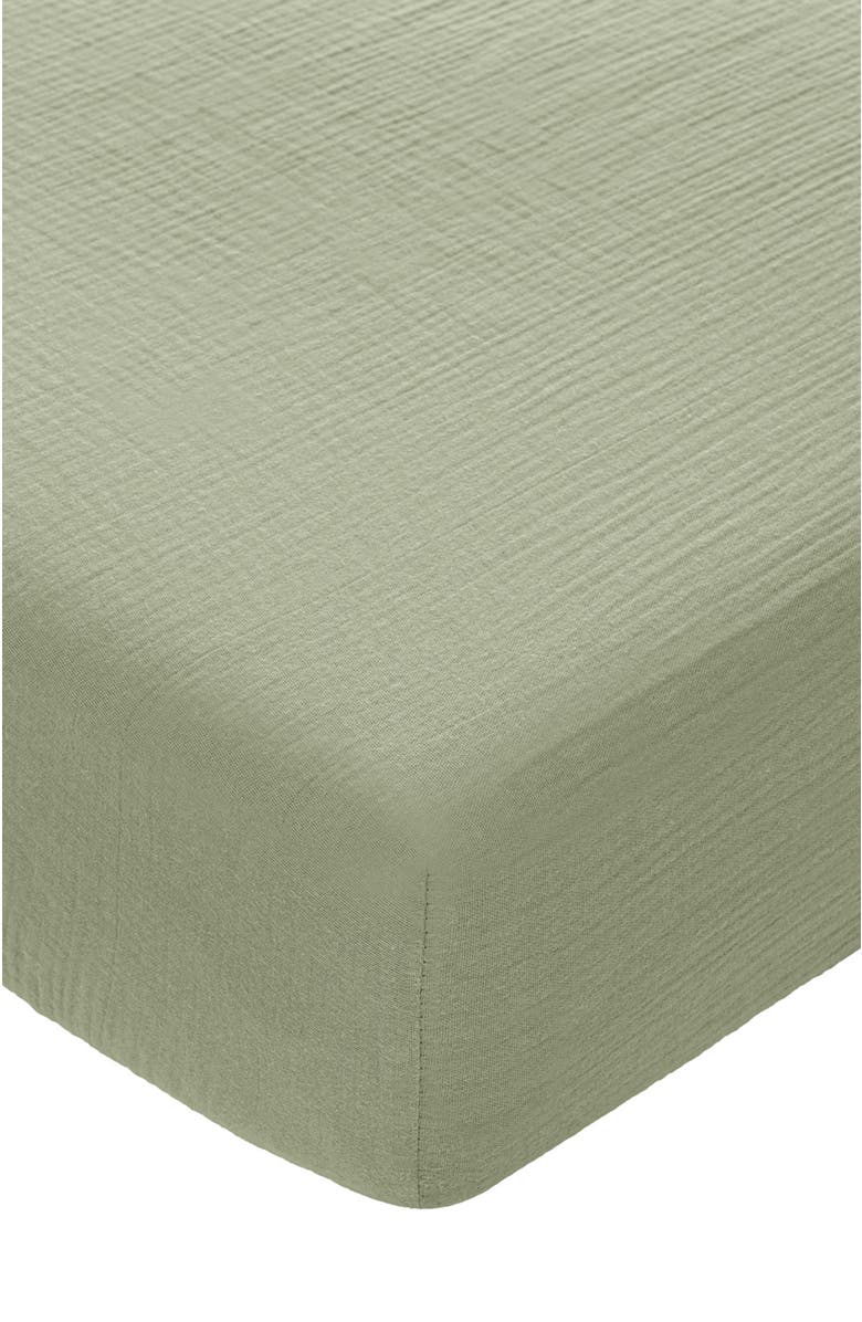 Comfy Cubs Muslin Fitted Crib Sheet, Main, color, Sage
