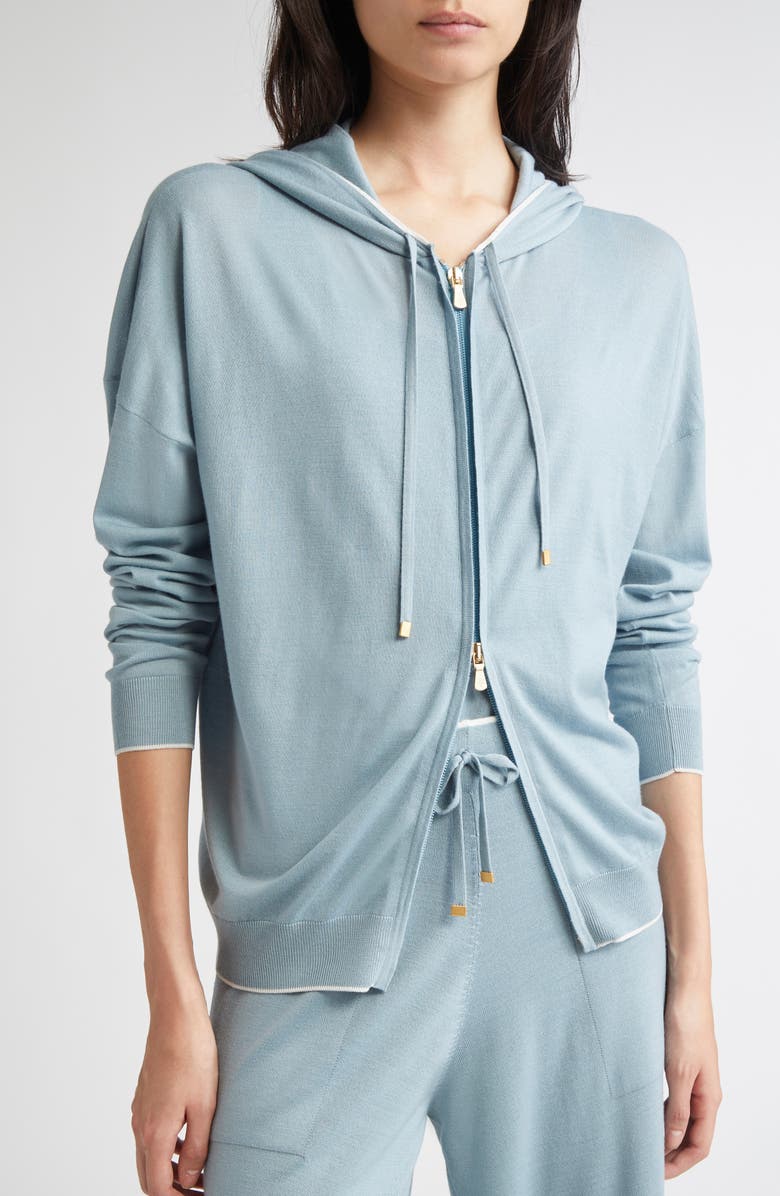 Eleventy Merino Wool Zip Hoodie, Alternate, color, Aqua And White