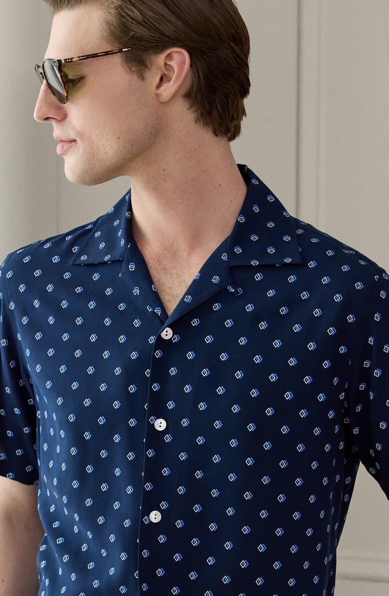 Ralph Lauren Purple Label Cilento Geometric Print Camp Shirt, Alternate, color, Navy