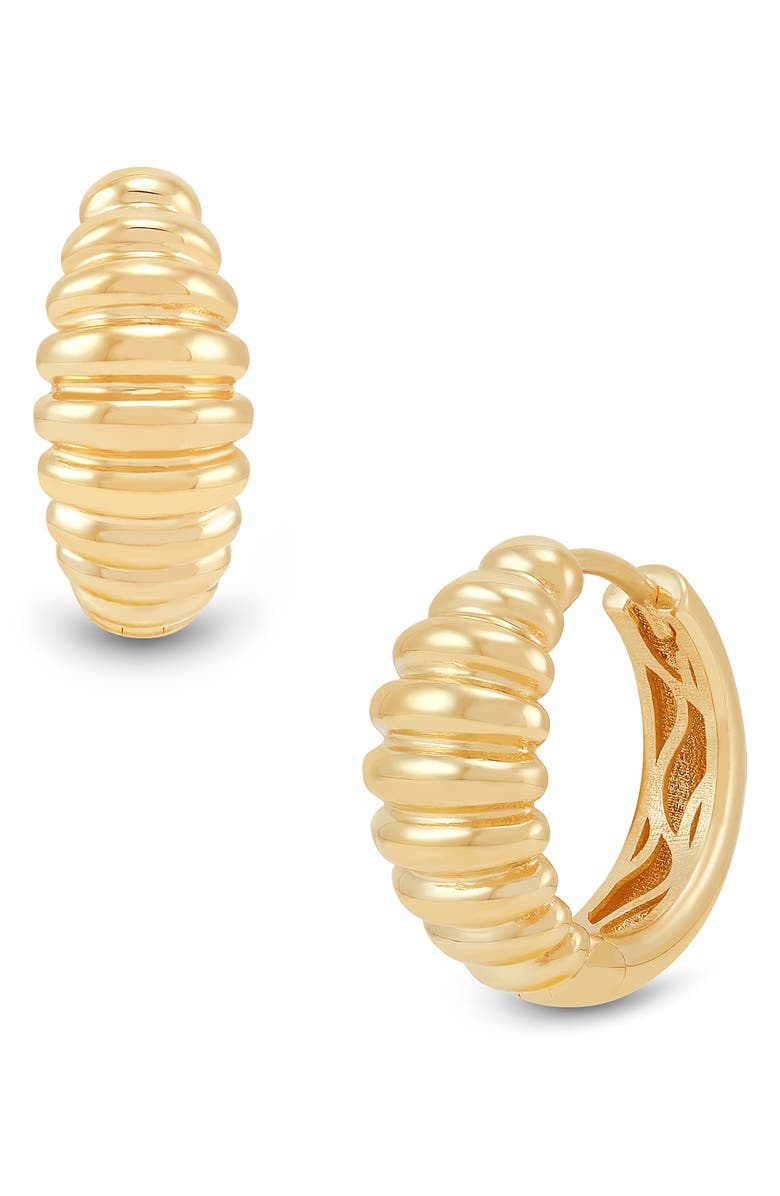 Frankie & Zoe Ribbed Huggie Hoop Earrings, Alternate, color, Yellow Gold