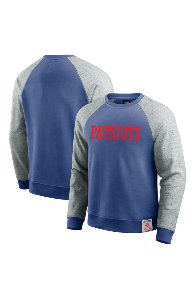 Darius Rucker Collection by Fanatics Men's Darius Rucker Collection by Fanatics Royal/Heather Gray New England Patriots Throwback Color Block Raglan Pullover Sweatshirt, Main, color, Royal