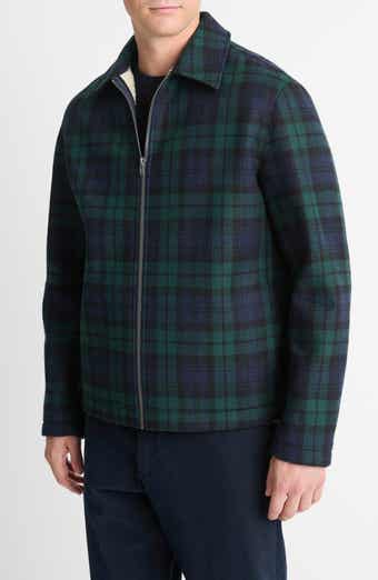 Vince Plaid Fleece Lined Wool Blend Zip-Up Jacket
