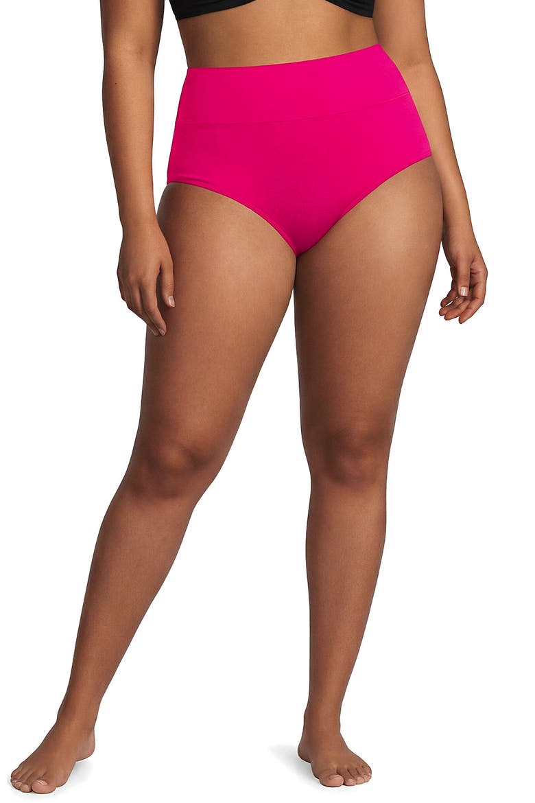 Chlorine Resistant Pinchless High Waisted Bikini Bottoms, Main, color, Riviera Rose