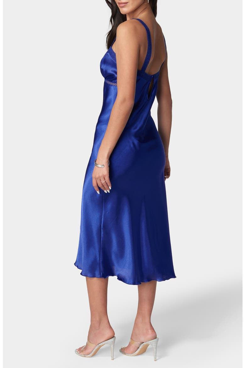 Lace Strap Satin Midi Slipdress, Alternate, color, BLUE