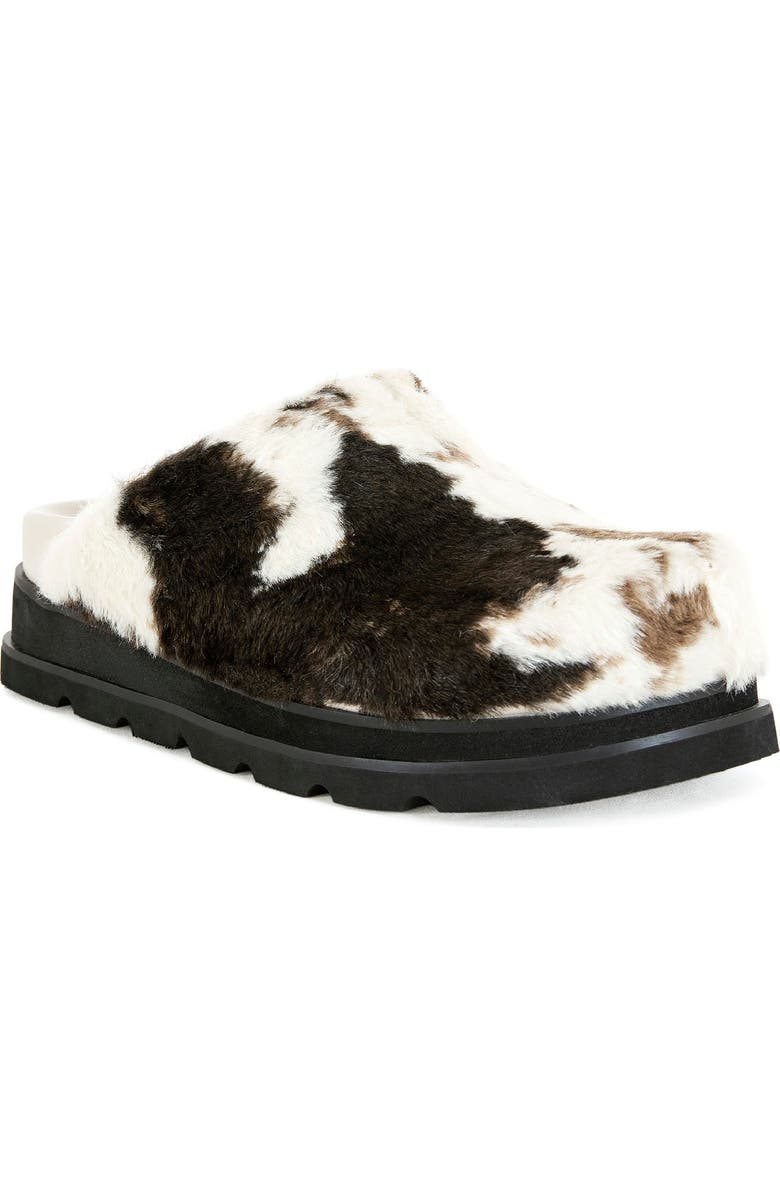 AZALEA WANG Govinda Faux Fur Clog, Main, color, Brown Multi