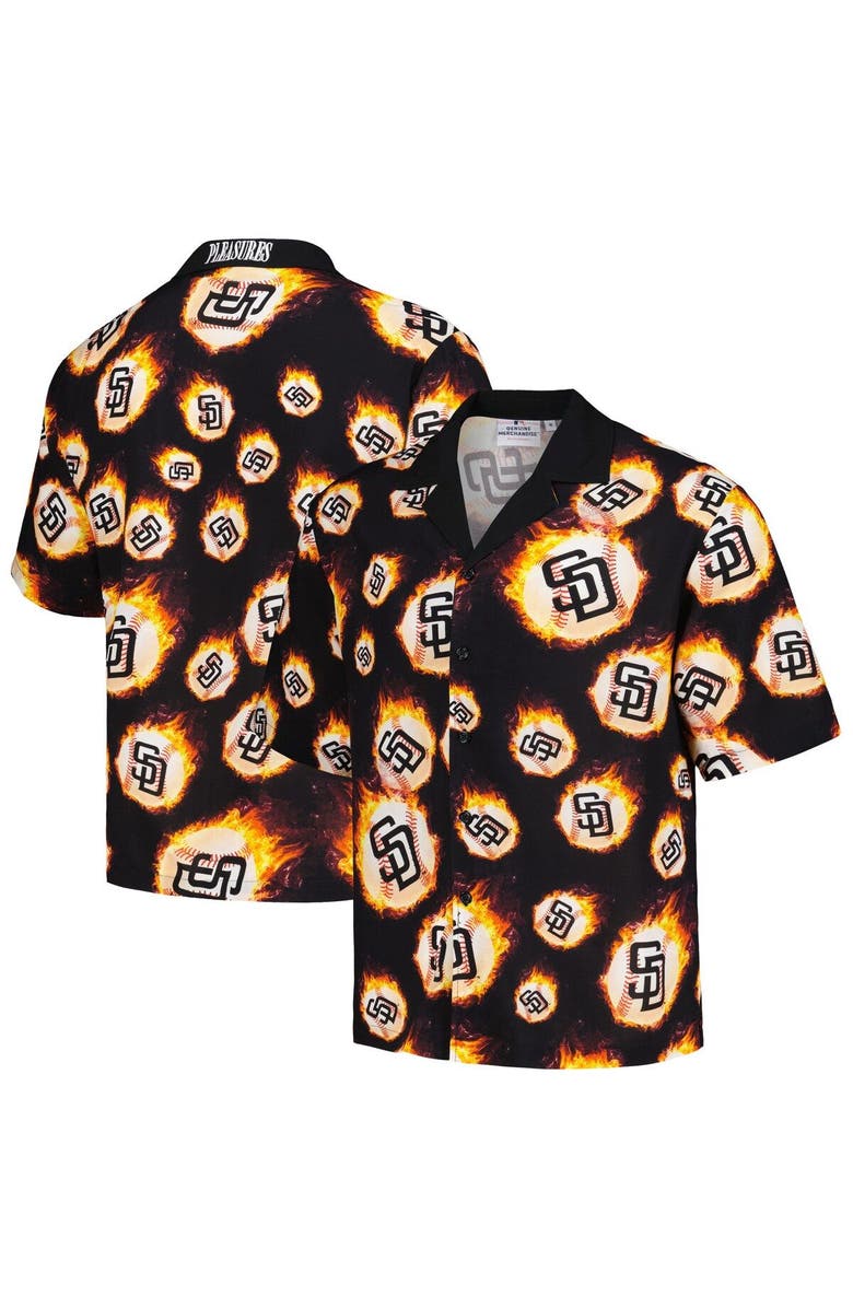 PLEASURES Men's PLEASURES  Black San Diego Padres Flame Fireball Button-Up Shirt, Main, color, Black