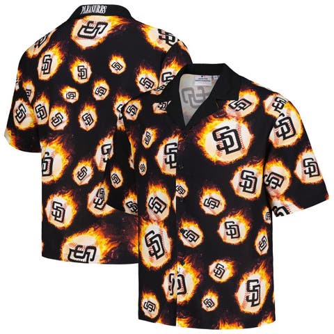 Men's PLEASURES  Black San Diego Padres Flame Fireball Button-Up Shirt