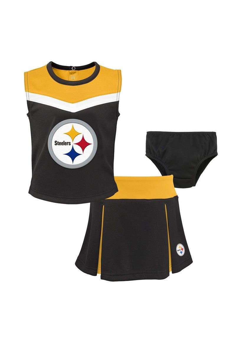 Girls Toddler Black Pittsburgh Steelers Spirit Cheer Three-Piece Cheerleader Set, Main, color, Black