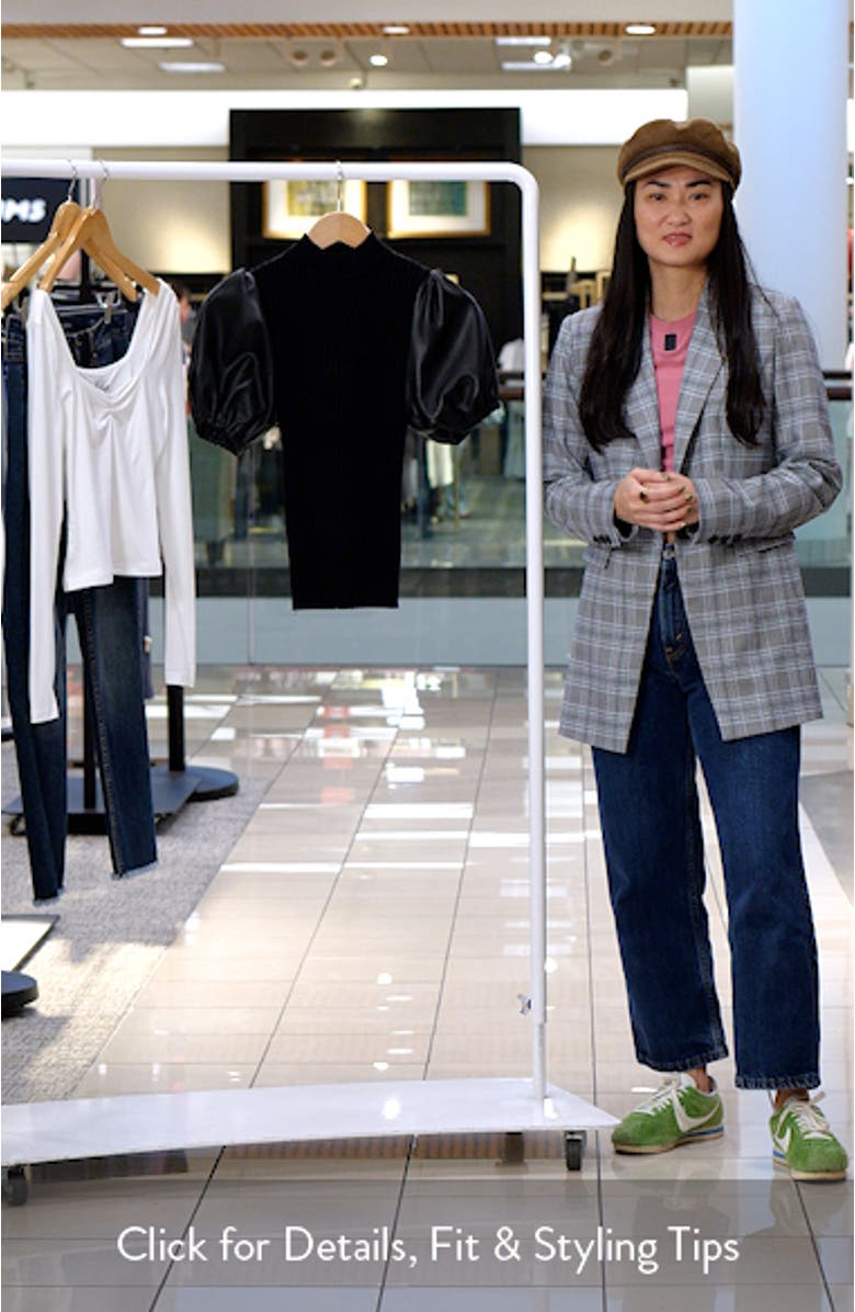 Peggy Mixed Media Faux Leather Sleeve Sweater, sales video thumbnail