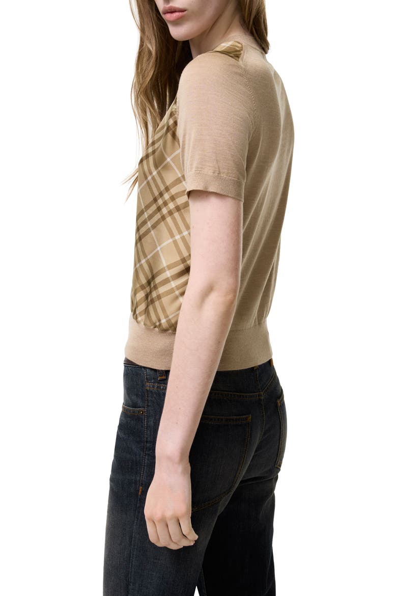 Sandrina Scarf Front Short Sleeve Wool & Silk Crewneck Sweater, Alternate, color, CAMEL