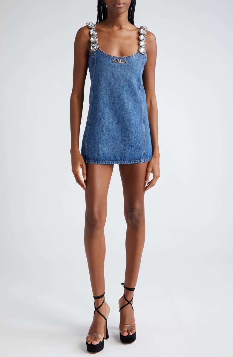 Area Jumbo Crystal Denim Minidress, Main, color, 