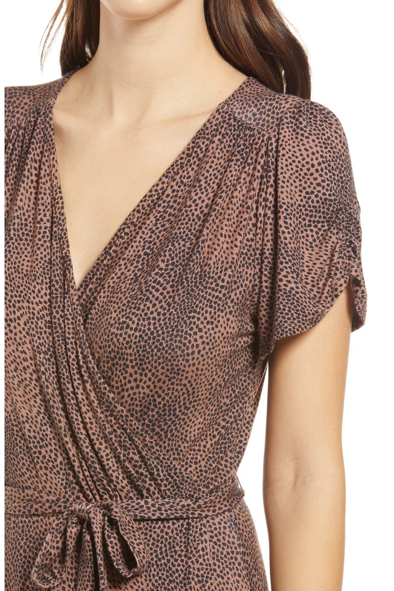 Animal Print Wrap Front Dress, Alternate, color, TAN/ BLACK