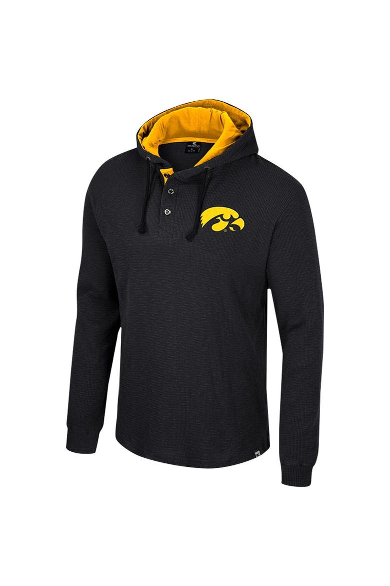 Men's Colosseum Black Iowa Hawkeyes Affirmative Thermal Hoodie Long Sleeve T-Shirt, Alternate, color, Black