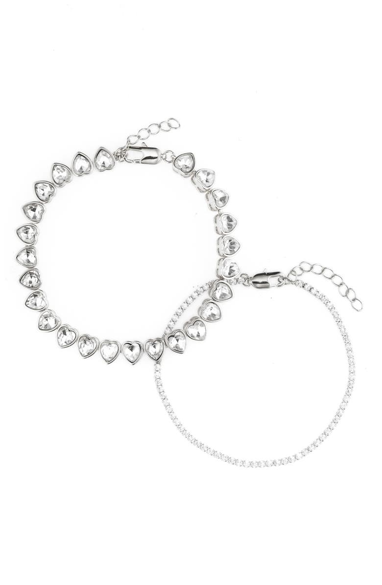 NORDSTROM RACK Set of 2 Crystal Heart & Cubic Zirconia Tennis Bracelets, Main, color,