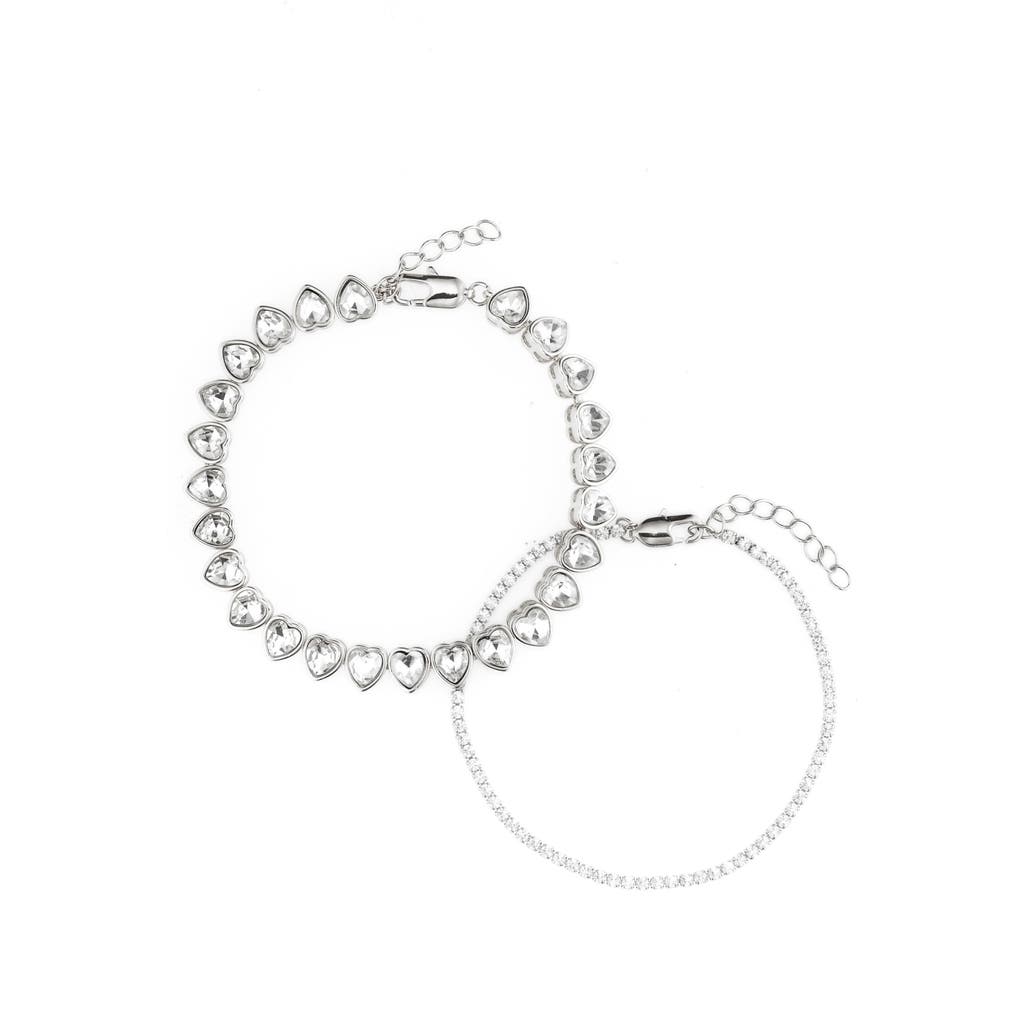 NORDSTROM RACK NORDSTROM RACK SET OF 2 CRYSTAL HEART & CUBIC ZIRCONIA TENNIS BRACELETS