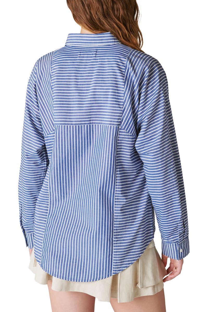 Lucky Brand Stripe Oversize Cotton Shirt, Alternate, color, Sodalite Blue Stripe