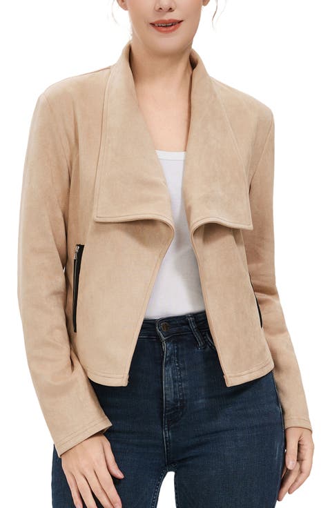 Women
s Faux Suede Open Front Jacket