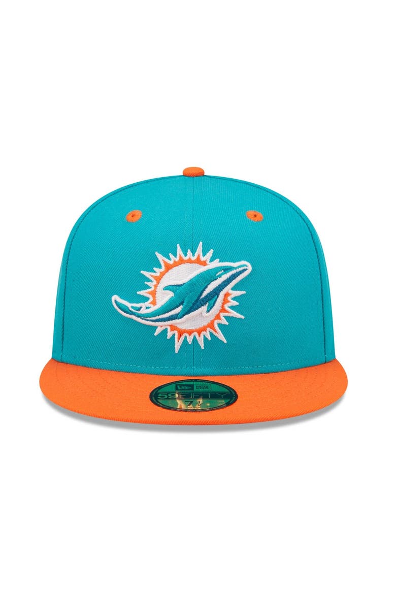 Men's New Era  Aqua/Orange Miami Dolphins Flipside 2Tone 59FIFTY Fitted Hat, Alternate, color, Aqua