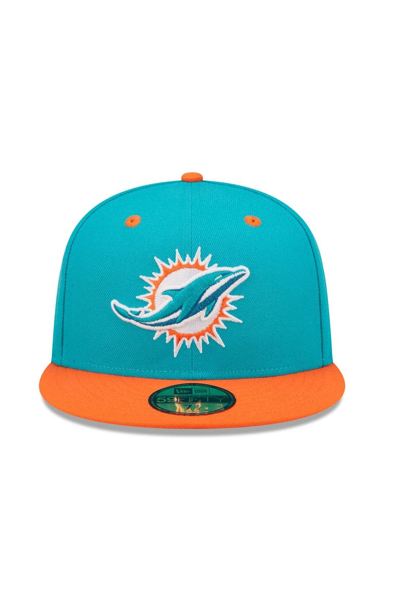 New Era Men's New Era  Aqua/Orange Miami Dolphins Flipside 2Tone 59FIFTY Fitted Hat, Alternate, color, 