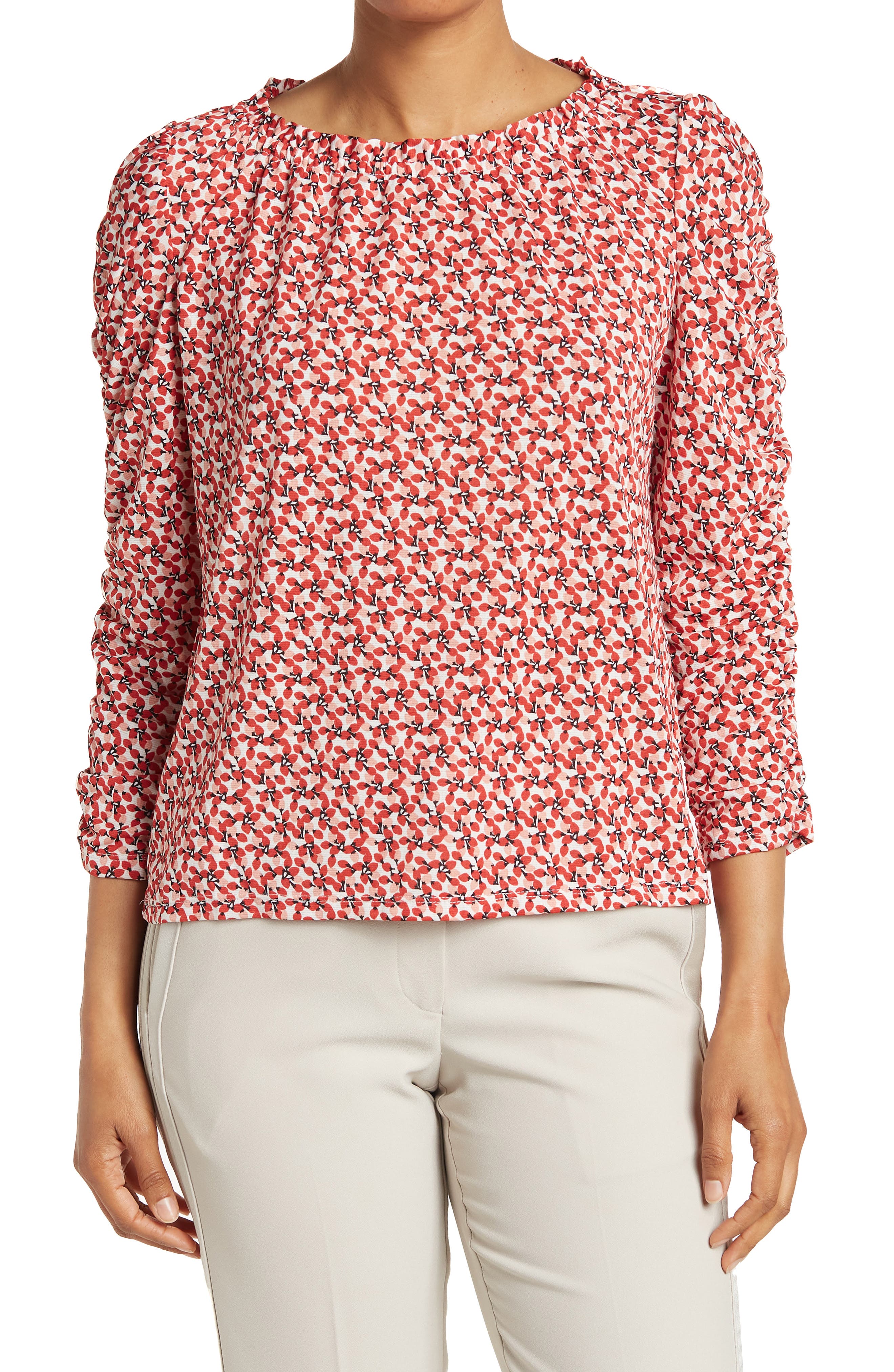 MAX STUDIO Texture Jersey Ruched Quarter Sleeve Top (Women) | Nordstromrack