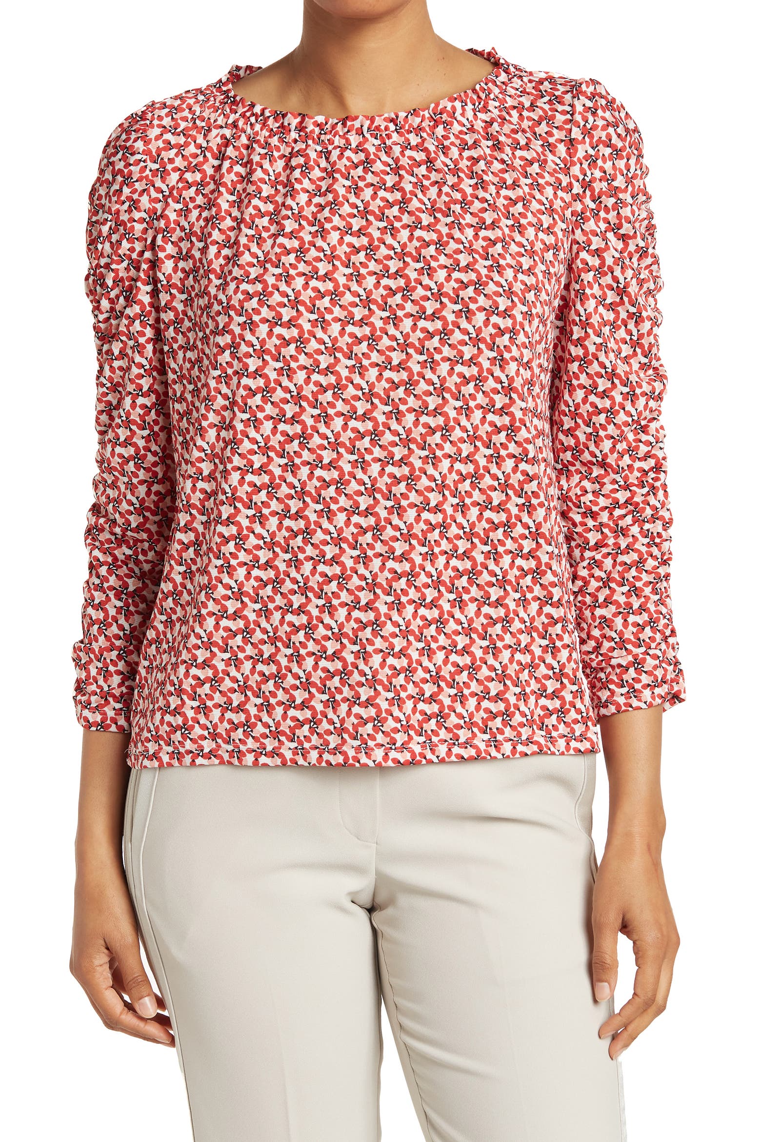 Water Main Laying Machine MAX STUDIO Texture Jersey Ruched Quarter Sleeve Top (Women) | Nordstromrack