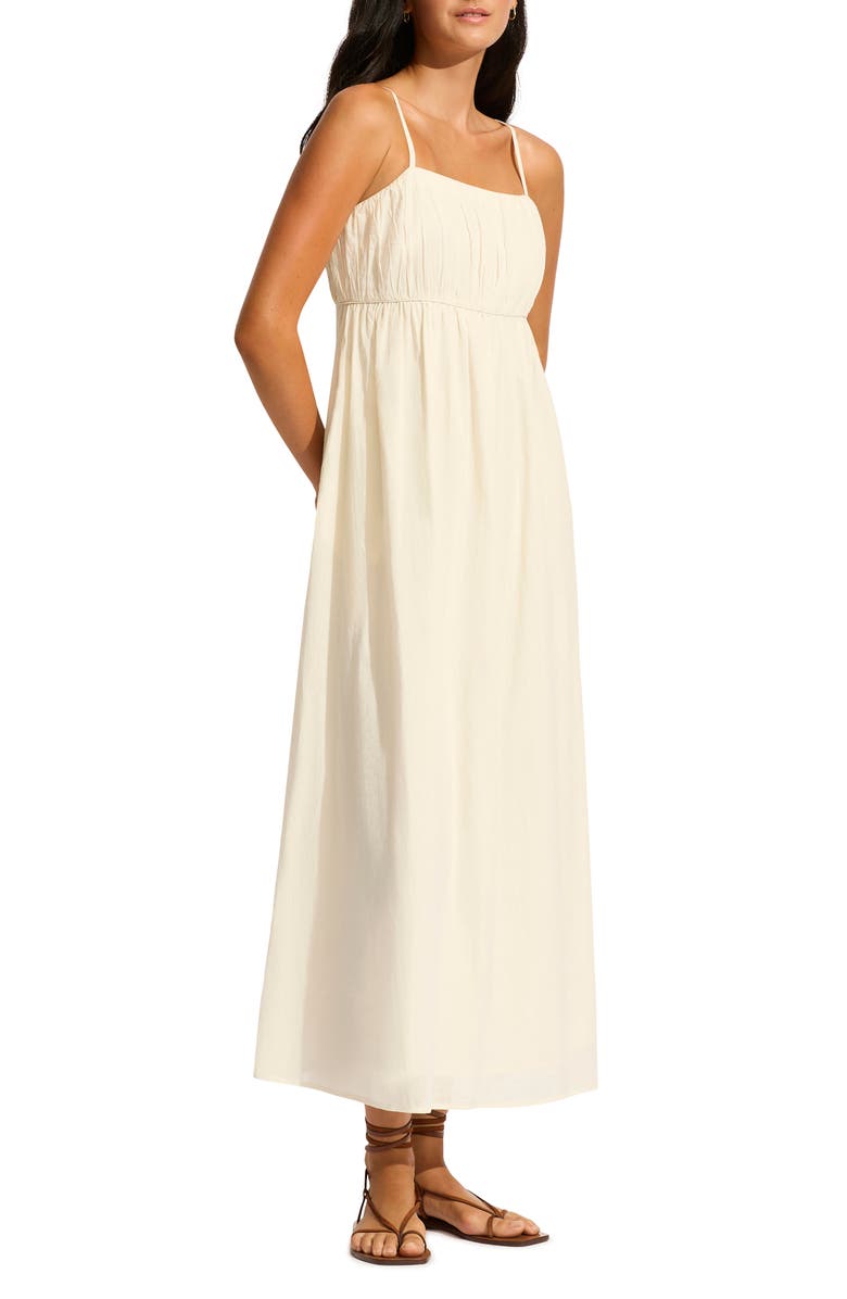 Seafolly Piped Organic Cotton Cover-Up Dress, Alternate, color, Ecru