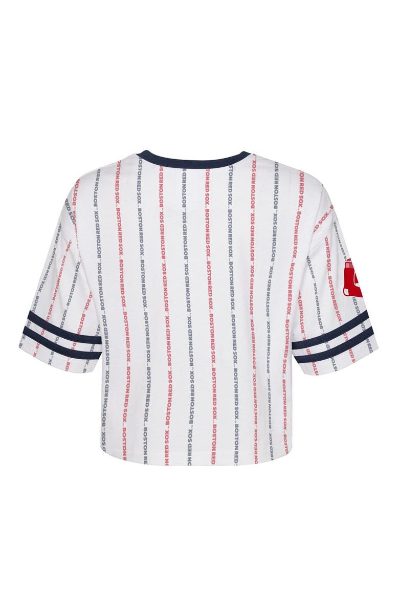 Outerstuff Girls Youth White Boston Red Sox Ball Striped T-Shirt, Alternate, color, White