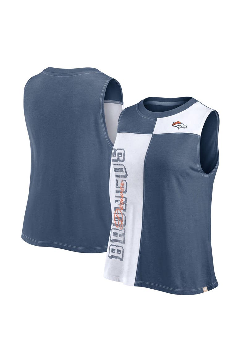 Women's Fanatics Branded Navy/White Denver Broncos Script Color Block Tank Top, Main, color, Navy