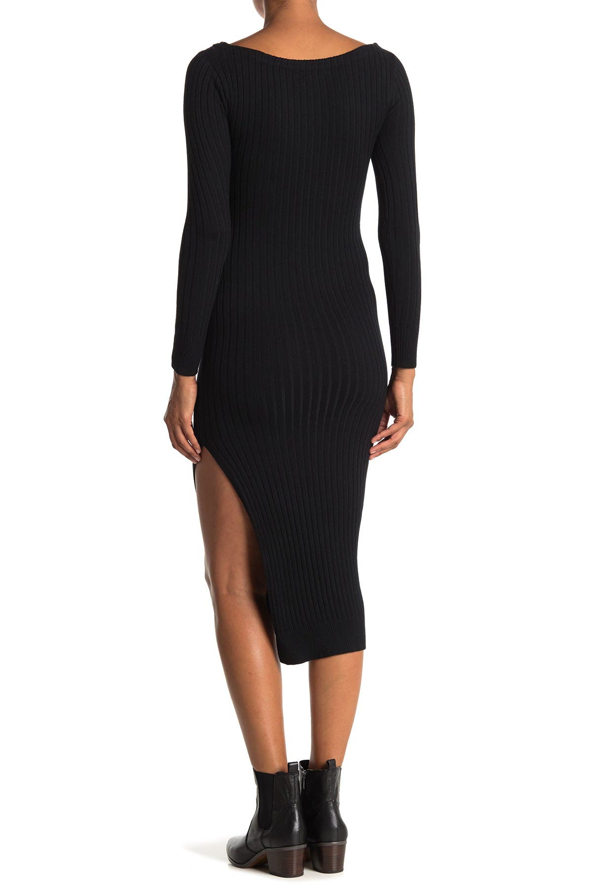 Leith Angle Rib Long Sleeve Midi Sweater Dress (Women) | Nordstromrack
