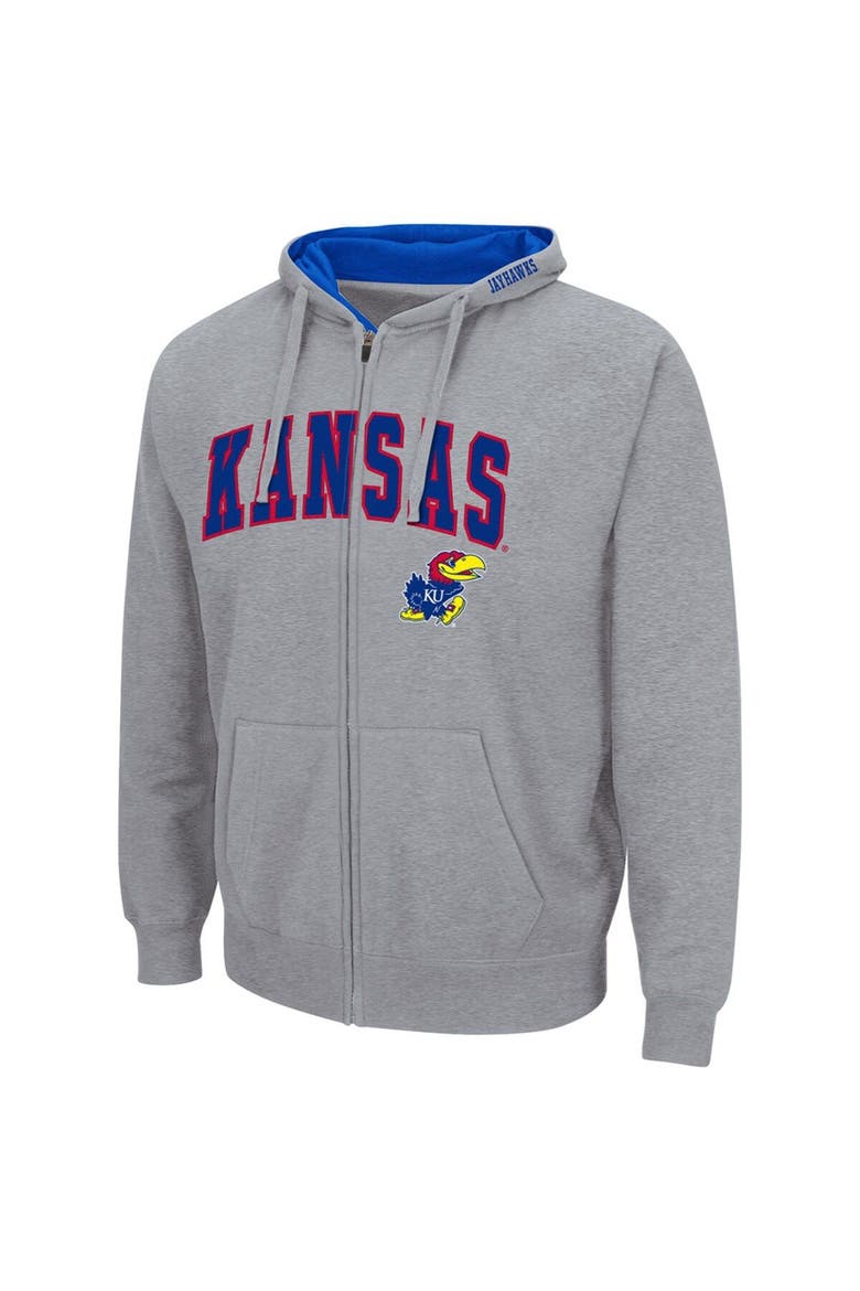 Men's Colosseum Heathered Gray Kansas Jayhawks Arch & Logo 3.0 Full-Zip Hoodie, Alternate, color, Heather Gray