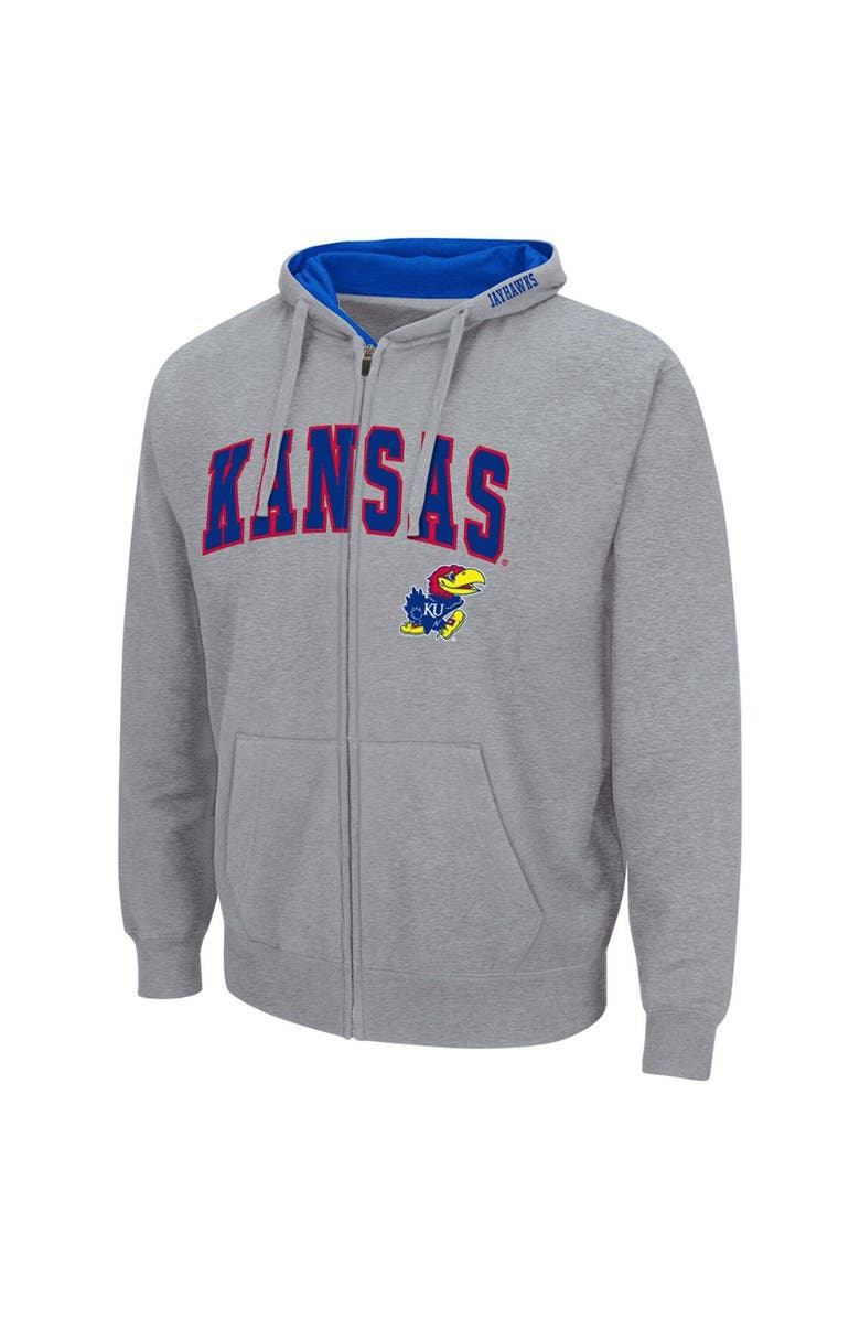 COLOSSEUM Men's Colosseum Heathered Gray Kansas Jayhawks Arch & Logo 3.0 Full-Zip Hoodie, Alternate, color, Heather Gray