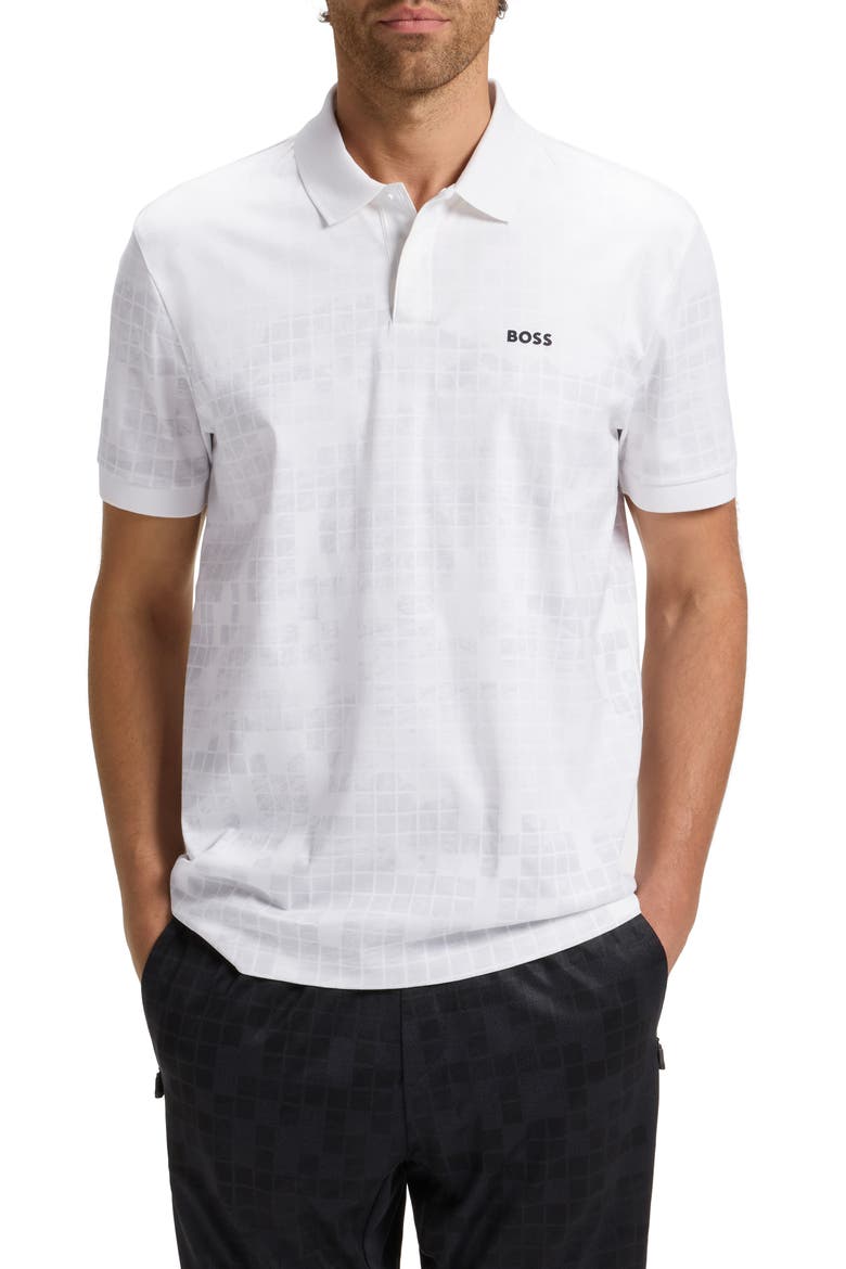 Grid Print Cotton Polo, Main, color, WHITE