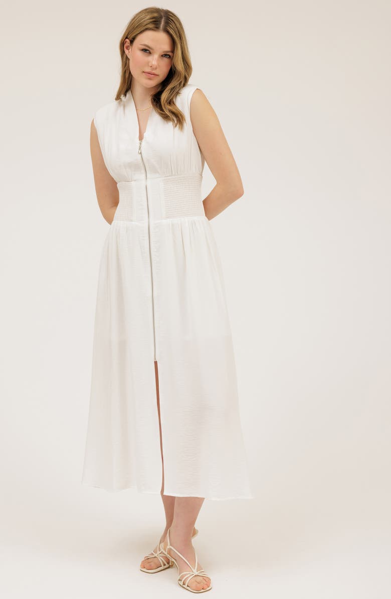 AUGUST SKY Front Zip Midi Dress, Alternate, color, White