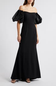 Eliza J Off the Shoulder Puff Sleeve Trumpet Gown