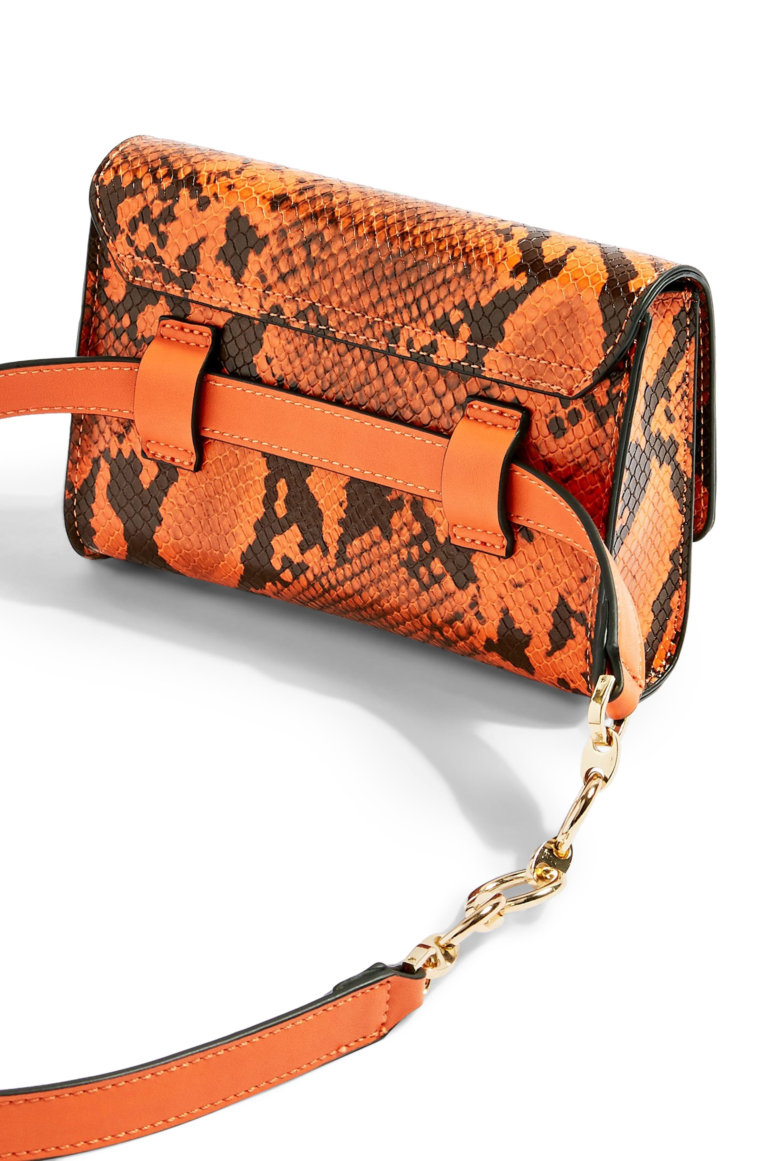 Topshop Blair Snake Embossed Faux Leather Belt Bag, Alternate, color, 