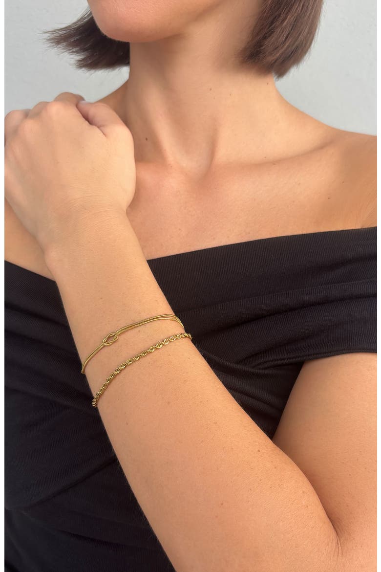 Set of 2 18k Gold Plated Knot & Rope Chain Bracelets, Main, color, GOLD