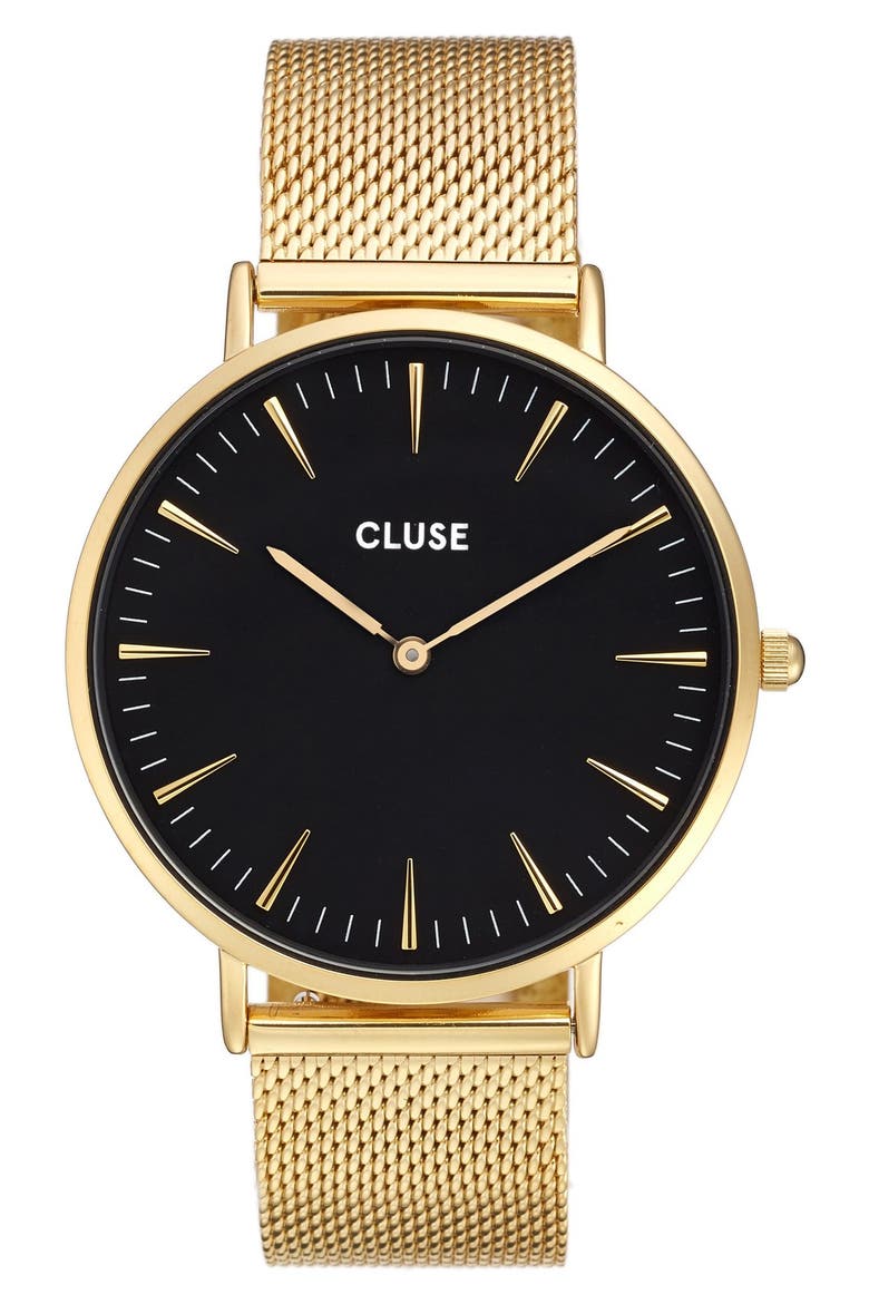 'La Bohème' Mesh Strap Watch, 38mm, Main, color, GOLD/ BLACK
