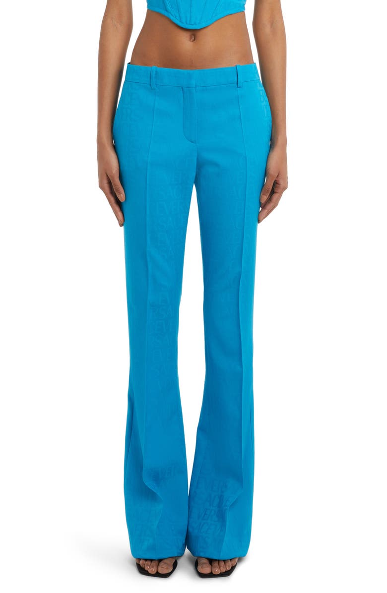 Versace Tonal Logo Flare Leg Virgin Wool Pants, Main, color,