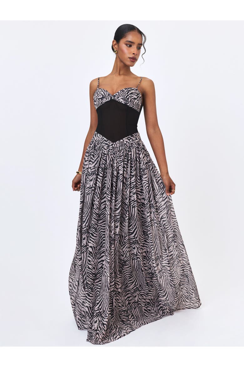 Onora Zebra Print Chiffon Dipped Waist Maxi Dress, Alternate, color, Zebra Print