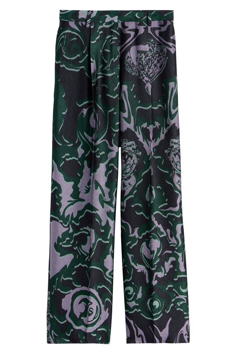 Bastis Abstract Floral Jacquard Pleated Crepe Straight Leg Pants, Alternate, color, DARK GREEN