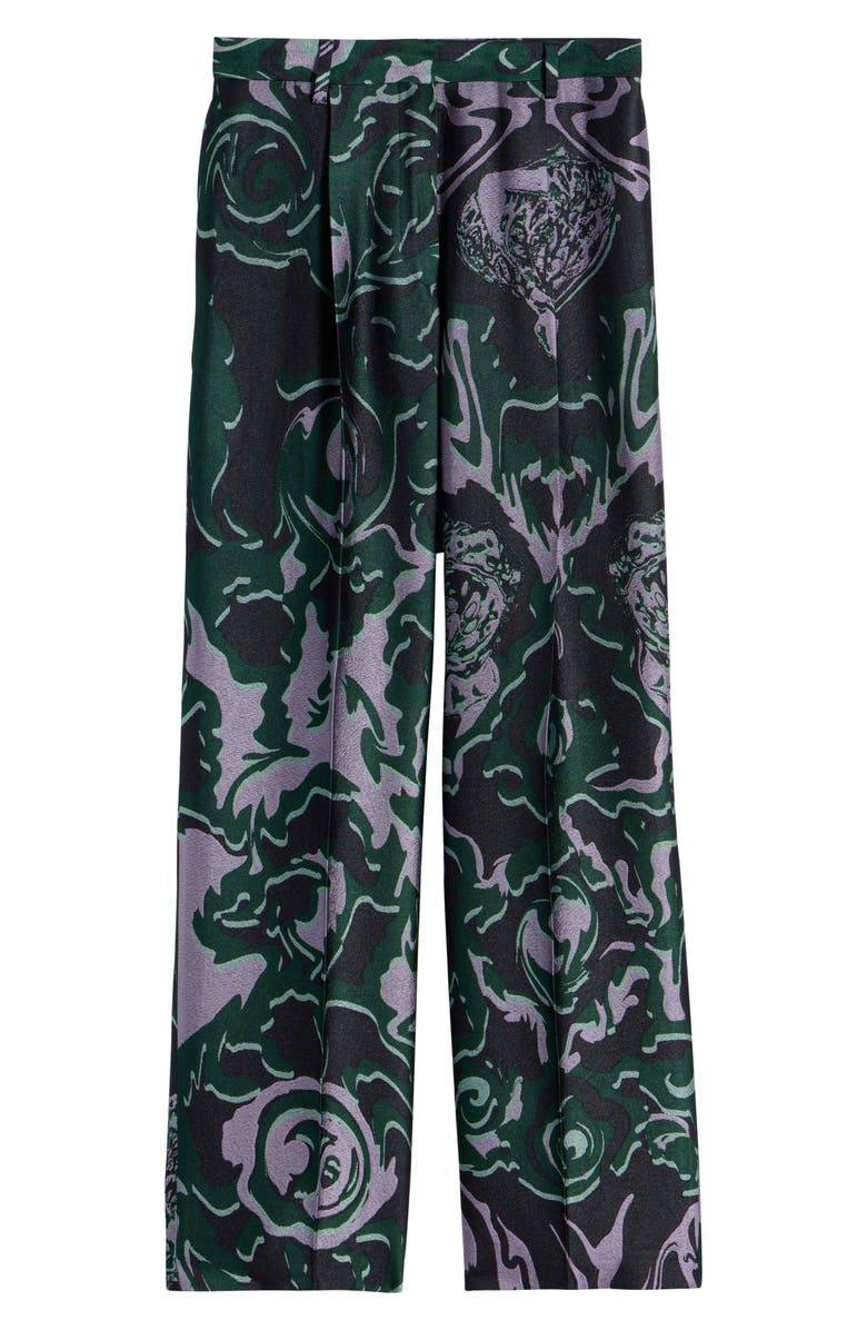 Dries Van Noten Bastis Abstract Floral Jacquard Pleated Crepe Straight Leg Pants, Alternate, color, Dark Green