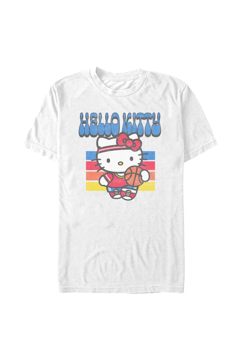 Mens Hello Kitty Retro and Sports Hello Kitty T Shirt, Main, color, White