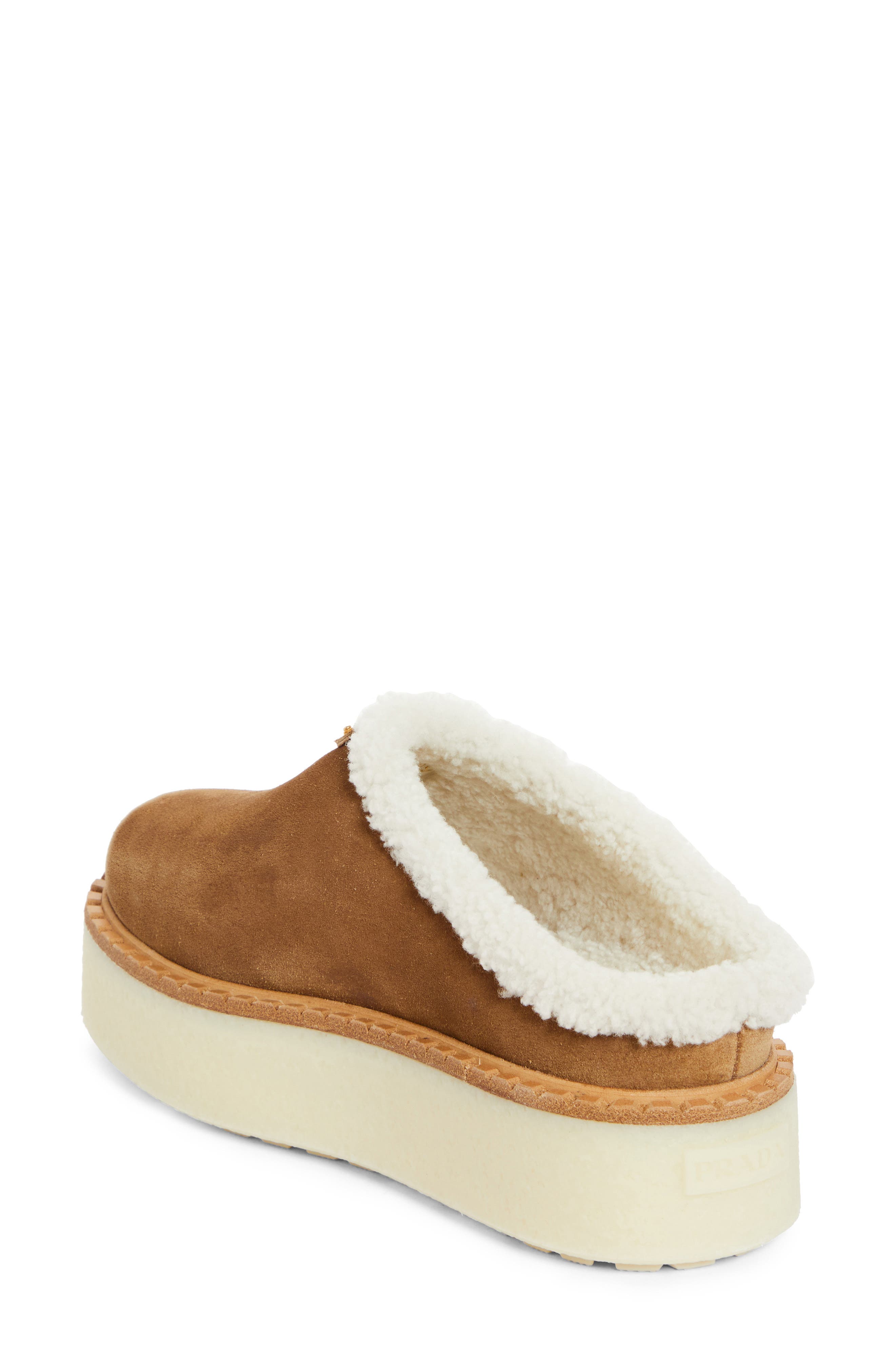 Prada Evolve Genuine Shearling Clog, Alternate, color, Cannella