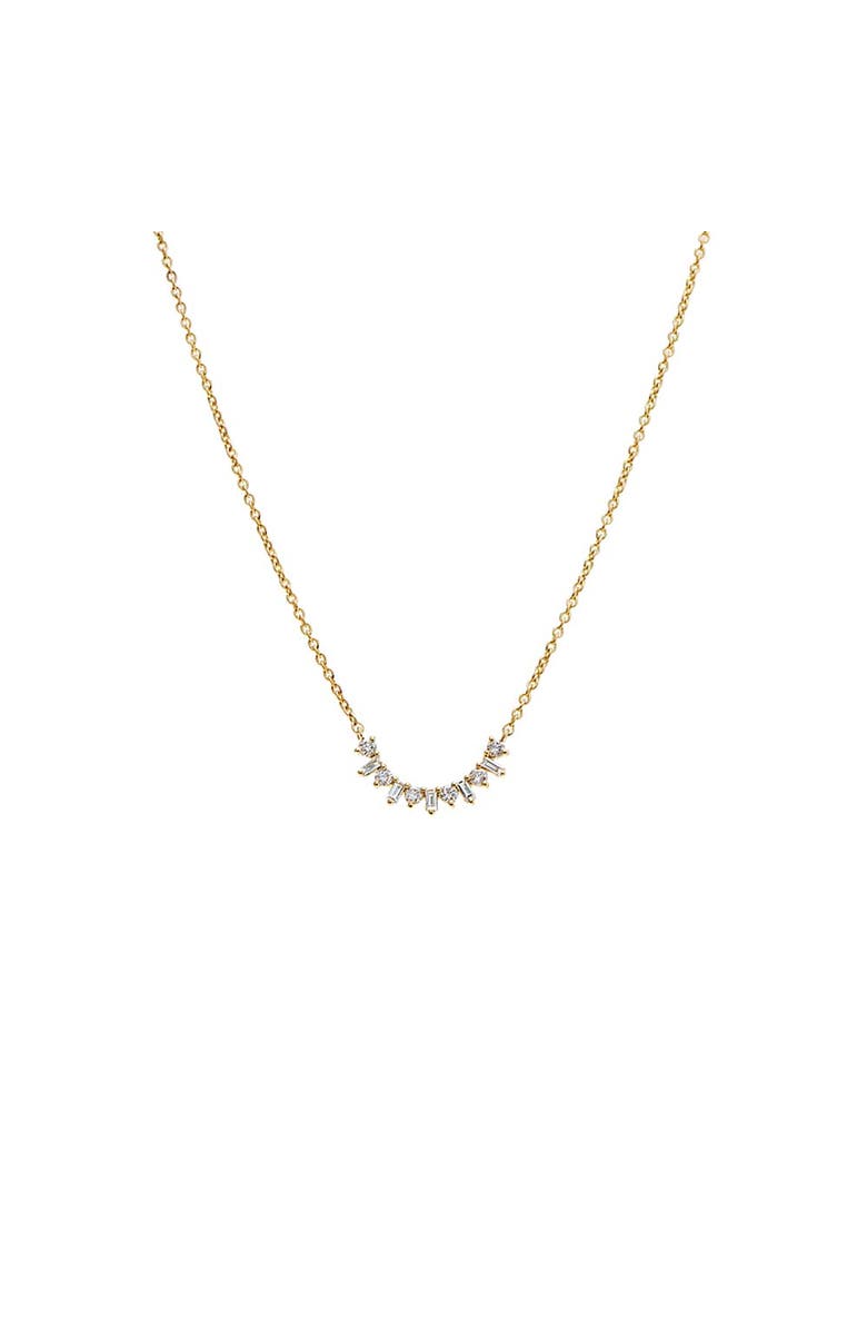 BY ADINA EDEN Diamond Baguette X Solitaire Curved Bar Necklace 14K, Main, color,