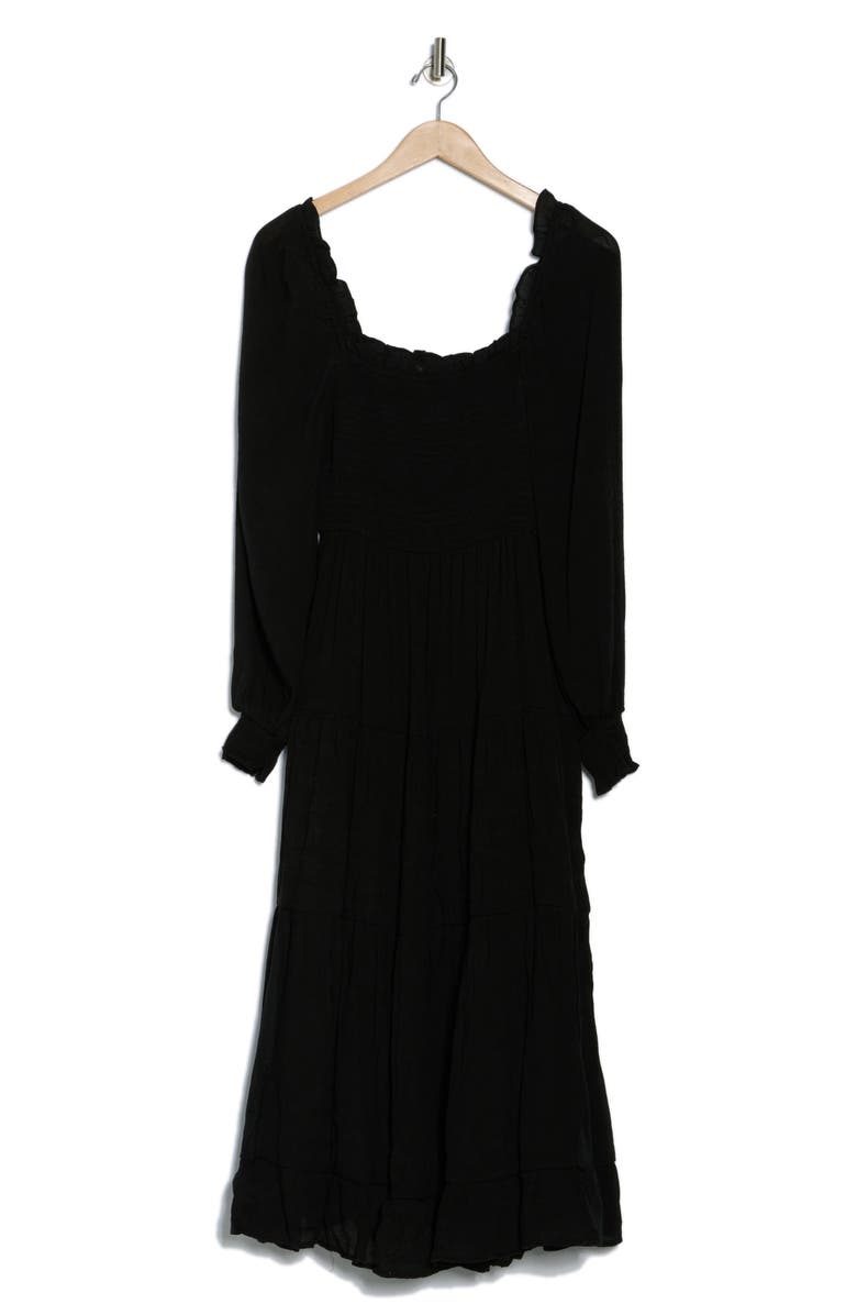 AUGUST SKY Smocked Long Sleeve Tiered Dress, Alternate, color, Black