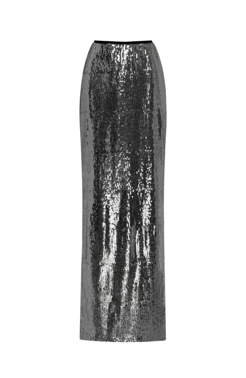 Milla Dramatic Fitted Sequinned Gray Maxi Skirt In Gray