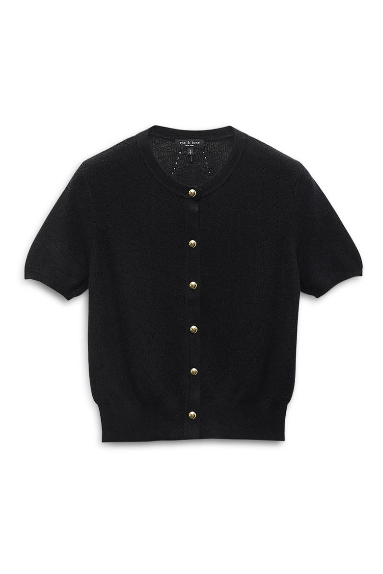 Dina Short Sleeve Cotton & Cashmere Blend Cardigan, Main, color, BLACK